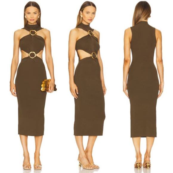 Cult Gaia | NWT Ambar Knit Dress in Nymph Olive Green Midi M - Picture 4 of 16